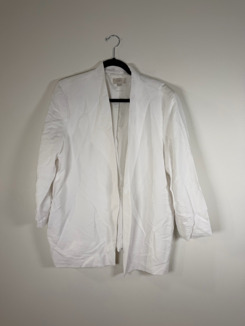 LOFT Cream Open-Front Collarless Jacket